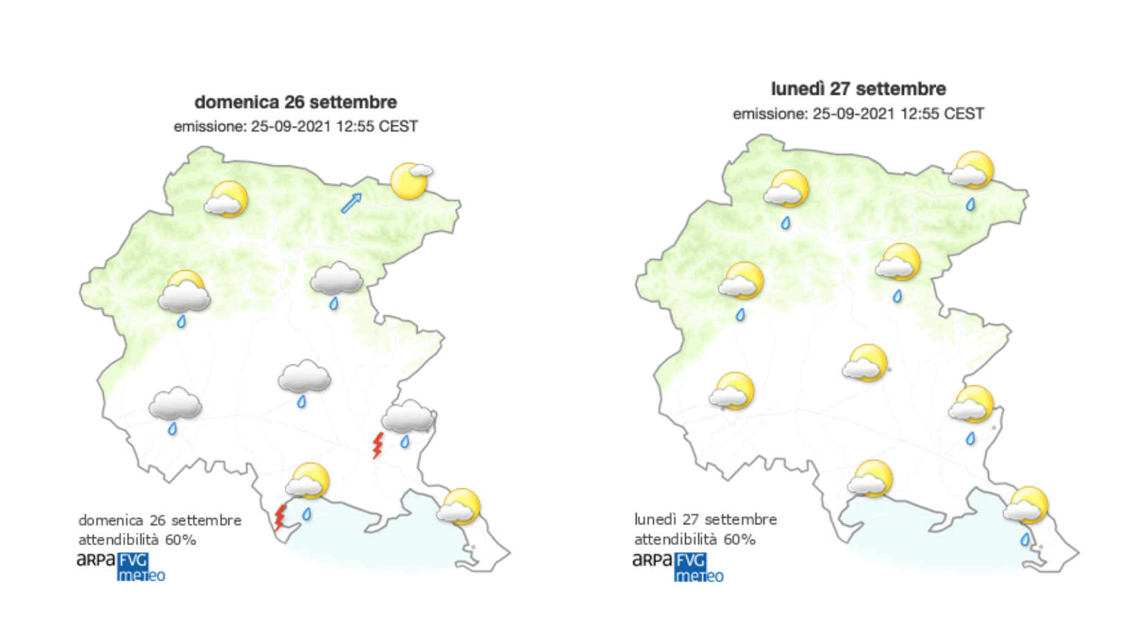 Meteo, domenica instabile con possibili piogge sparse sul Goriziano